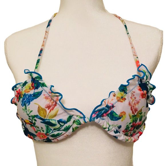 Source Unknown Other - Bathing Suit Bikini 2 Piece Tropical White Floral Toucan Ruffles Women’s Size M